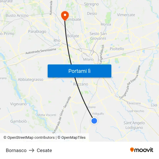 Bornasco to Cesate map