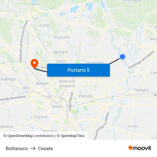Bottanuco to Cesate map