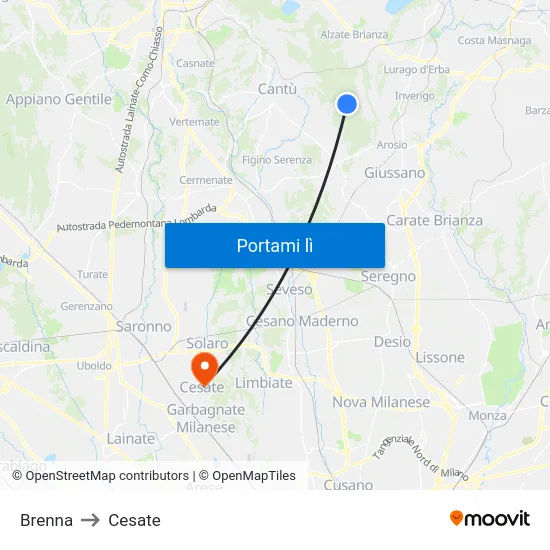 Brenna to Cesate map