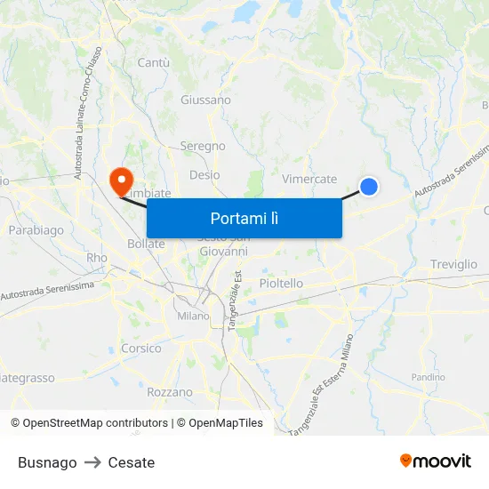 Busnago to Cesate map
