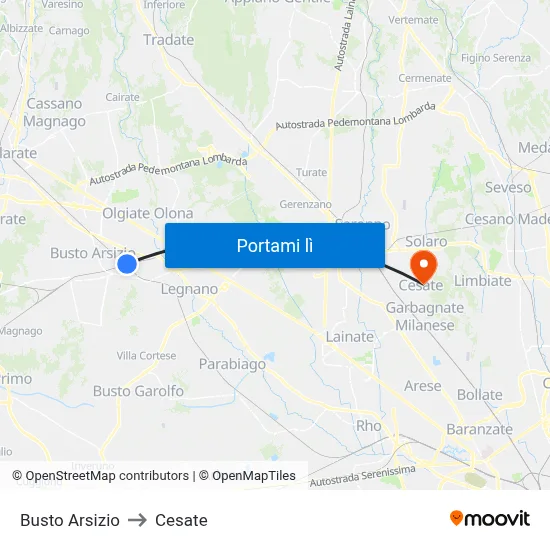 Busto Arsizio to Cesate map