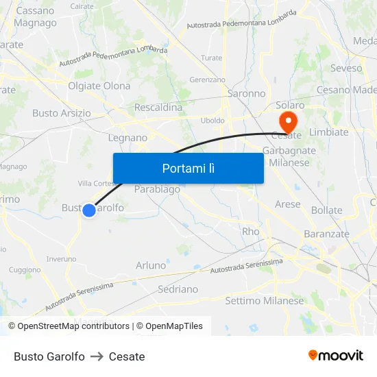 Busto Garolfo to Cesate map