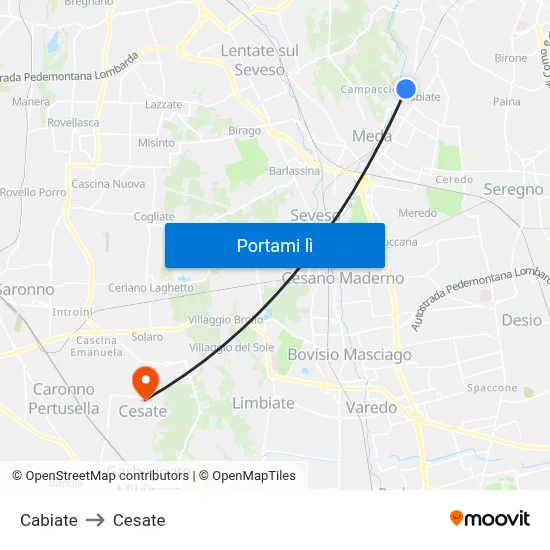 Cabiate to Cesate map