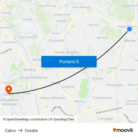 Calco to Cesate map