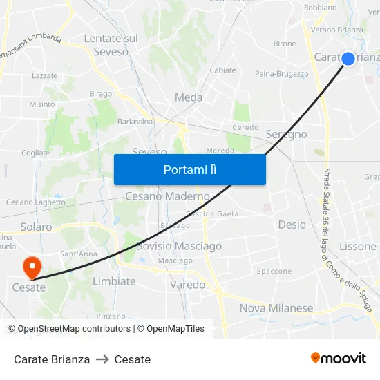 Carate Brianza to Cesate map