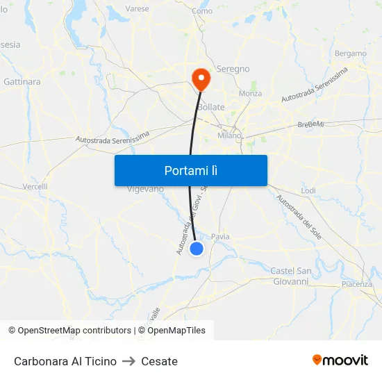 Carbonara Al Ticino to Cesate map