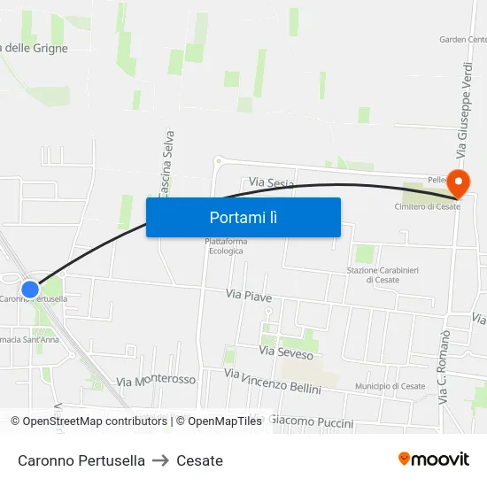 Caronno Pertusella to Cesate map