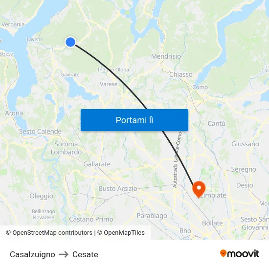 Casalzuigno to Cesate map