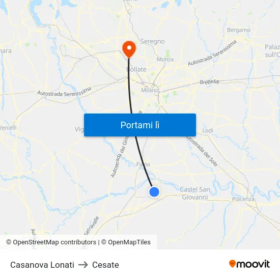 Casanova Lonati to Cesate map