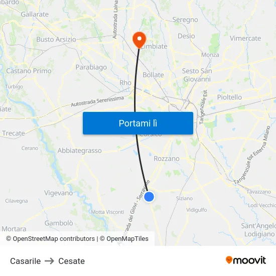 Casarile to Cesate map