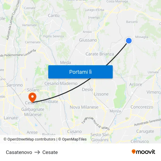 Casatenovo to Cesate map