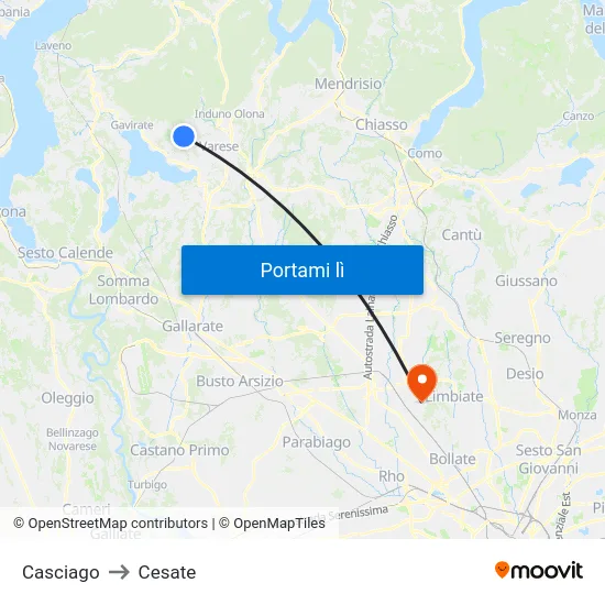 Casciago to Cesate map