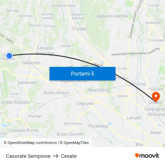 Casorate Sempione to Cesate map