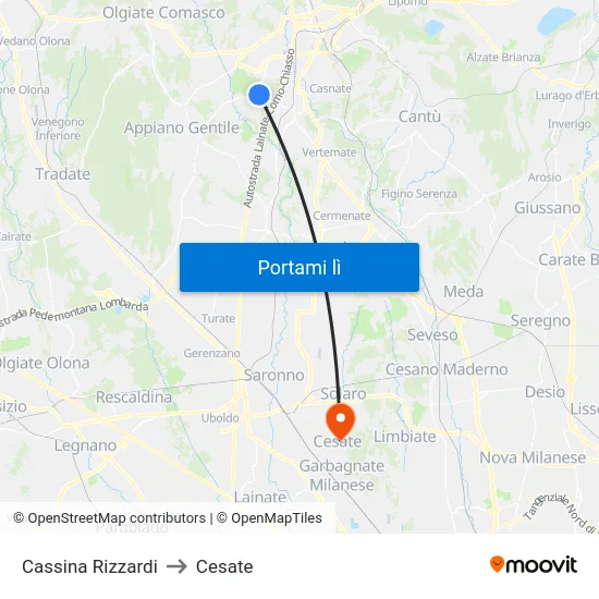 Cassina Rizzardi to Cesate map