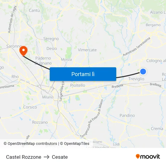 Castel Rozzone to Cesate map