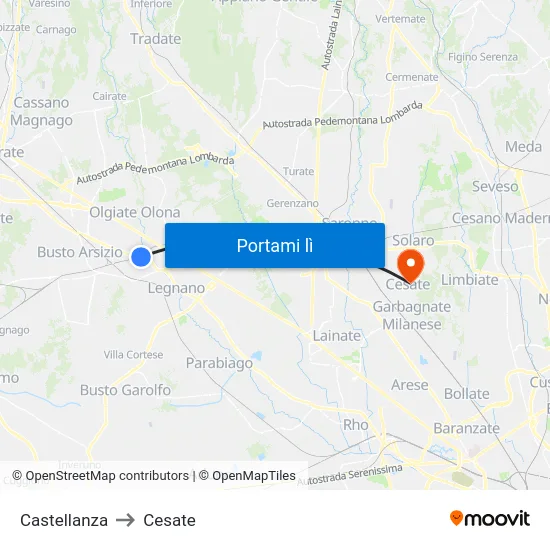 Castellanza to Cesate map