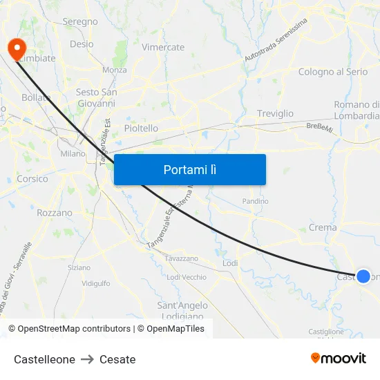Castelleone to Cesate map