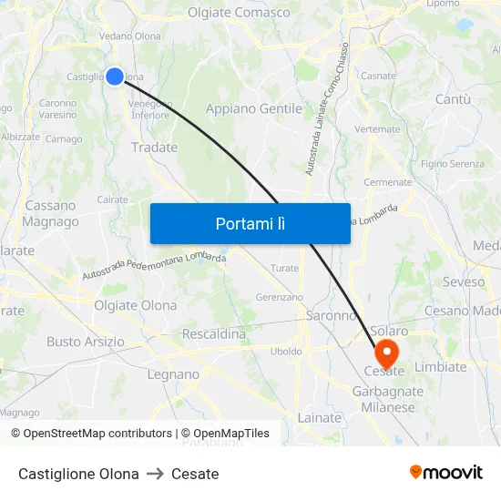 Castiglione Olona to Cesate map