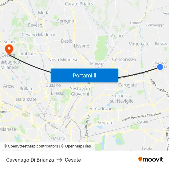 Cavenago Di Brianza to Cesate map