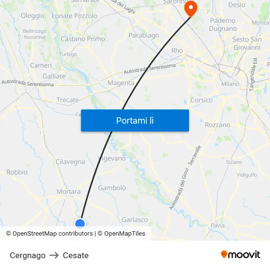 Cergnago to Cesate map