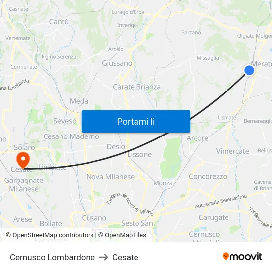 Cernusco Lombardone to Cesate map