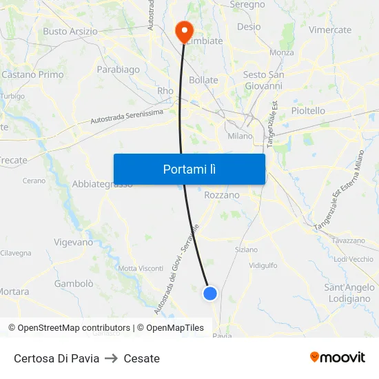 Certosa Di Pavia to Cesate map