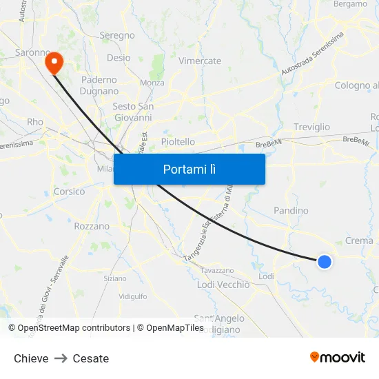 Chieve to Cesate map