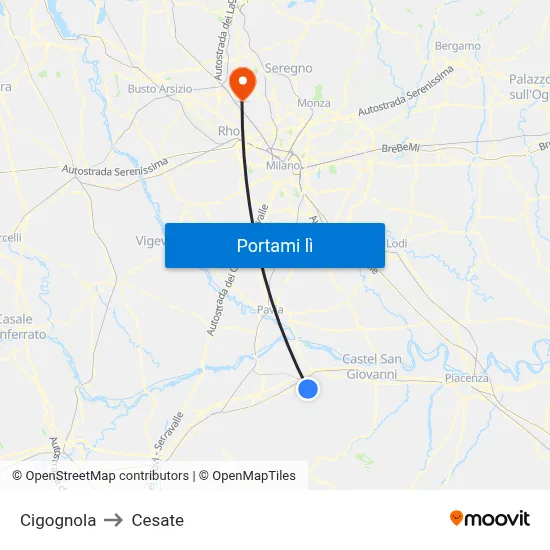 Cigognola to Cesate map
