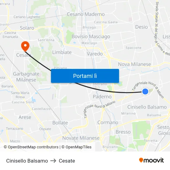 Cinisello Balsamo to Cesate map