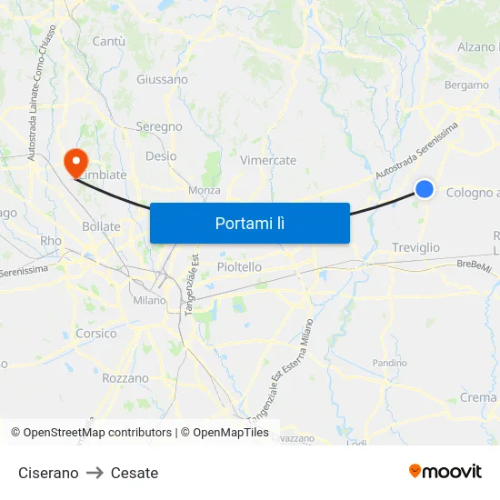 Ciserano to Cesate map