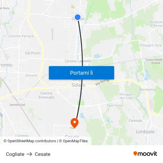 Cogliate to Cesate map