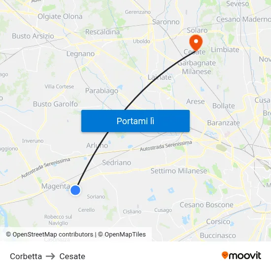 Corbetta to Cesate map