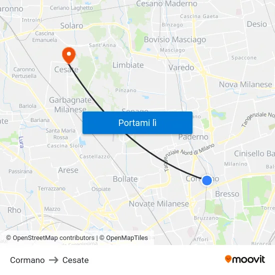 Cormano to Cesate map