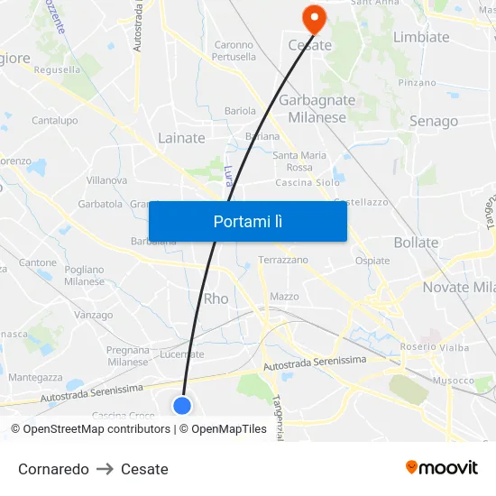 Cornaredo to Cesate map