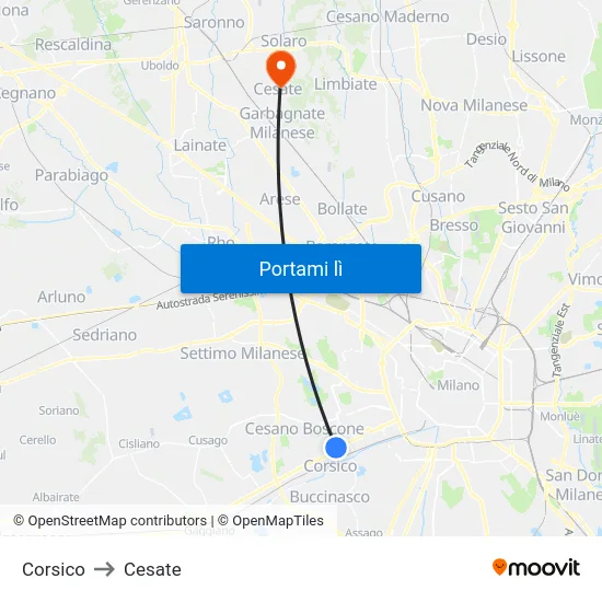 Corsico to Cesate map