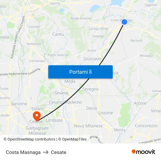 Costa Masnaga to Cesate map
