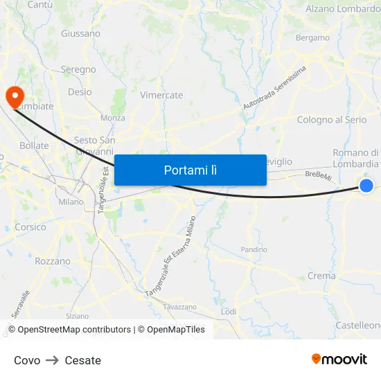 Covo to Cesate map