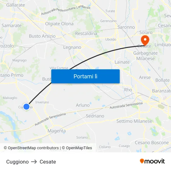 Cuggiono to Cesate map