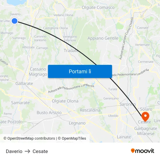 Daverio to Cesate map