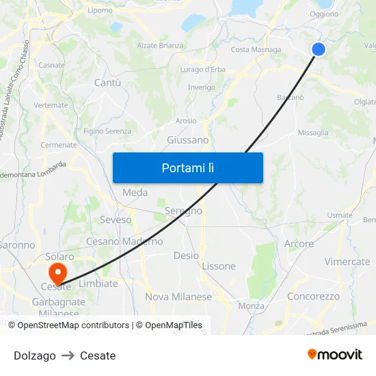 Dolzago to Cesate map