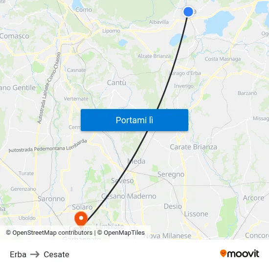 Erba to Cesate map