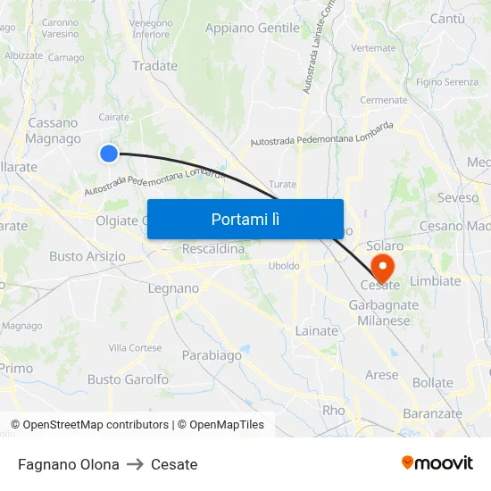 Fagnano Olona to Cesate map