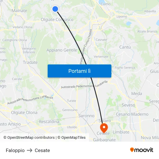 Faloppio to Cesate map