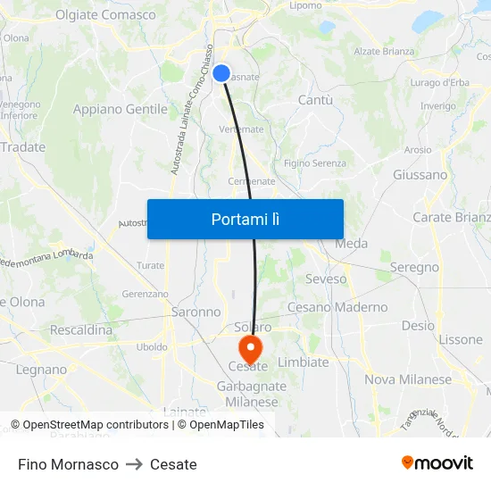 Fino Mornasco to Cesate map