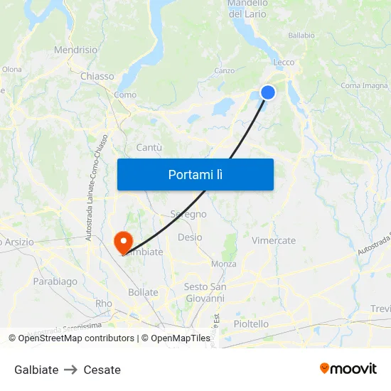 Galbiate to Cesate map