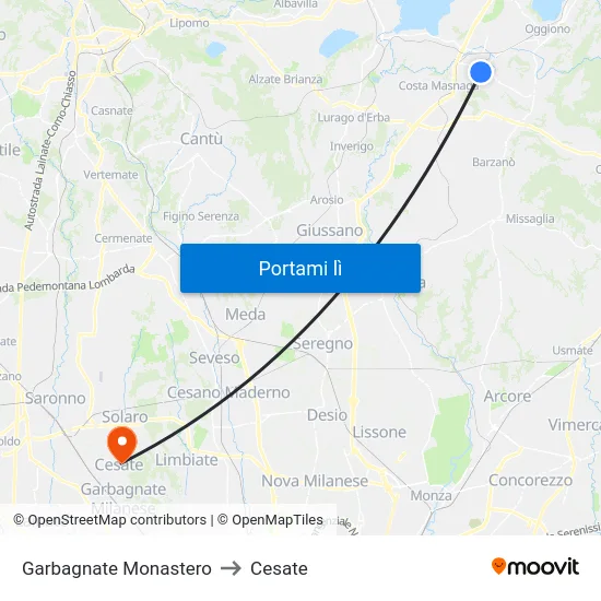 Garbagnate Monastero to Cesate map