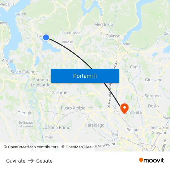 Gavirate to Cesate map