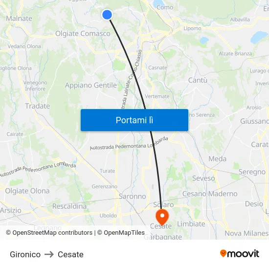 Gironico to Cesate map