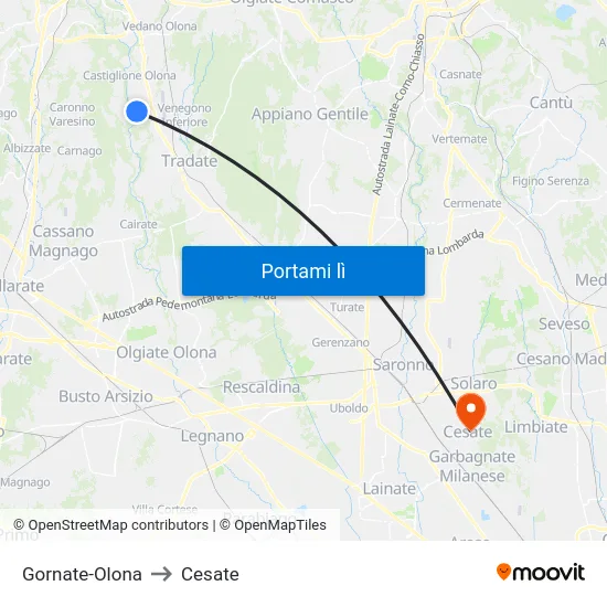 Gornate-Olona to Cesate map