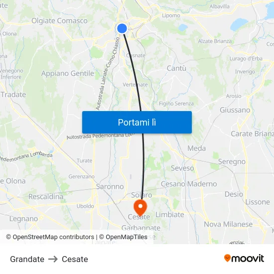 Grandate to Cesate map